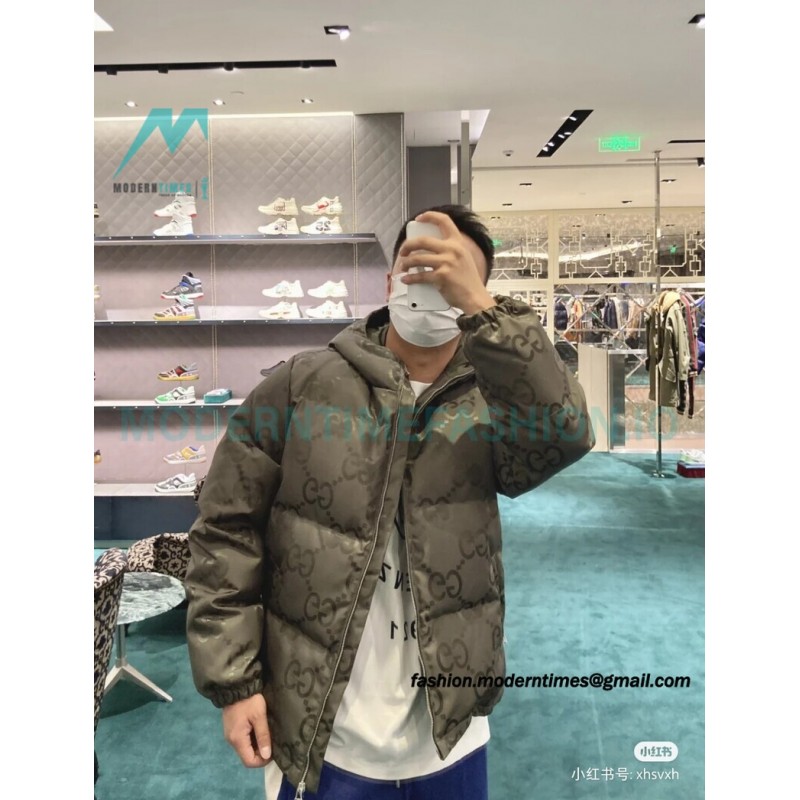 Gucci - 22FW Dark Double G Jacquard Canvas Hooded Down Jacket