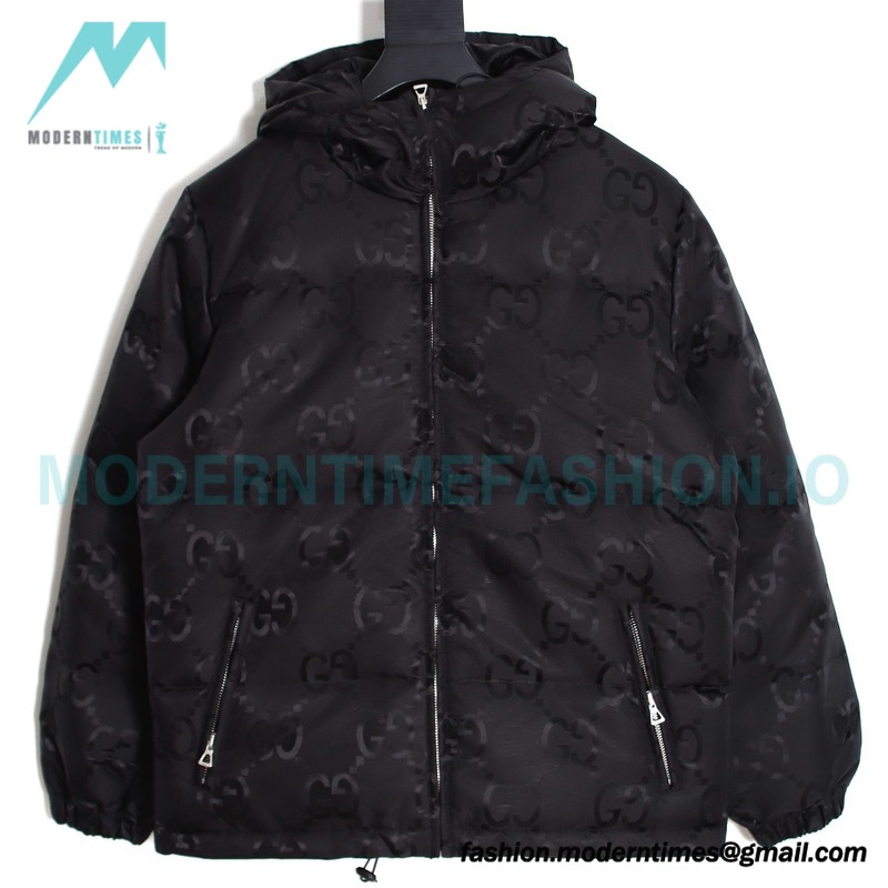 Gucci - 22FW Dark Double G Jacquard Canvas Hooded Down Jacket