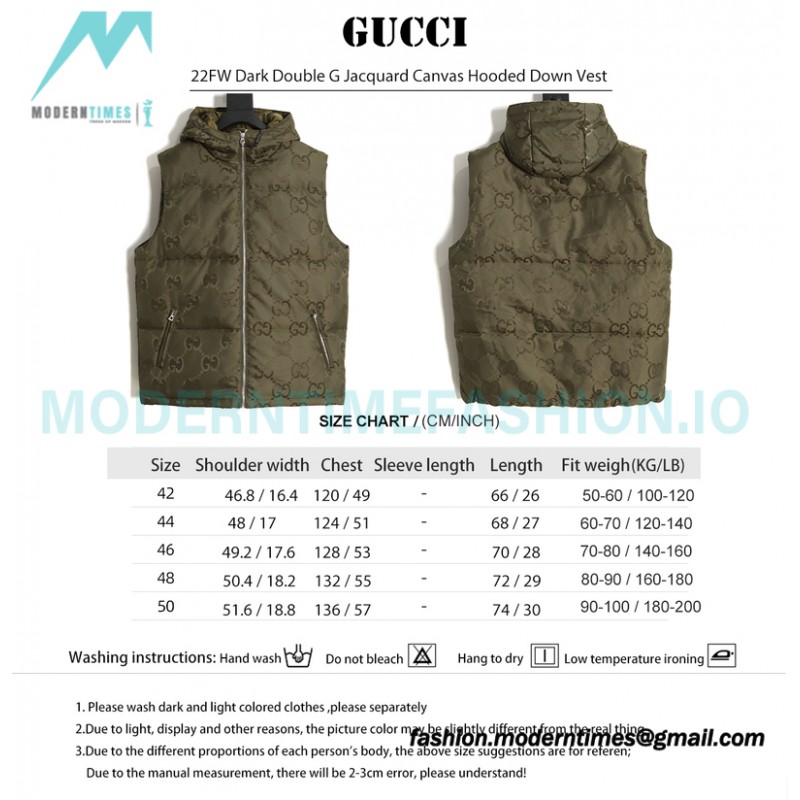 Gucci - 22FW Dark Double G Jacquard Canvas Hooded Down Vest