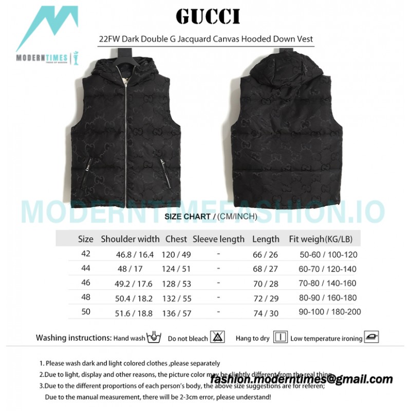 Gucci - 22FW Dark Double G Jacquard Canvas Hooded Down Vest
