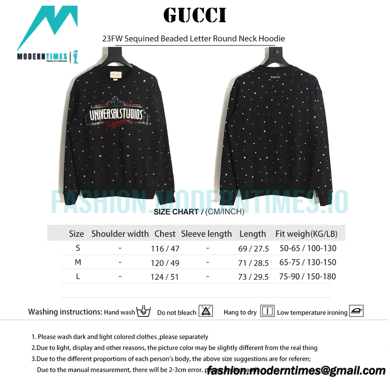 Gucci - 23FW Sequined Beaded Letter Round Neck Hoodie