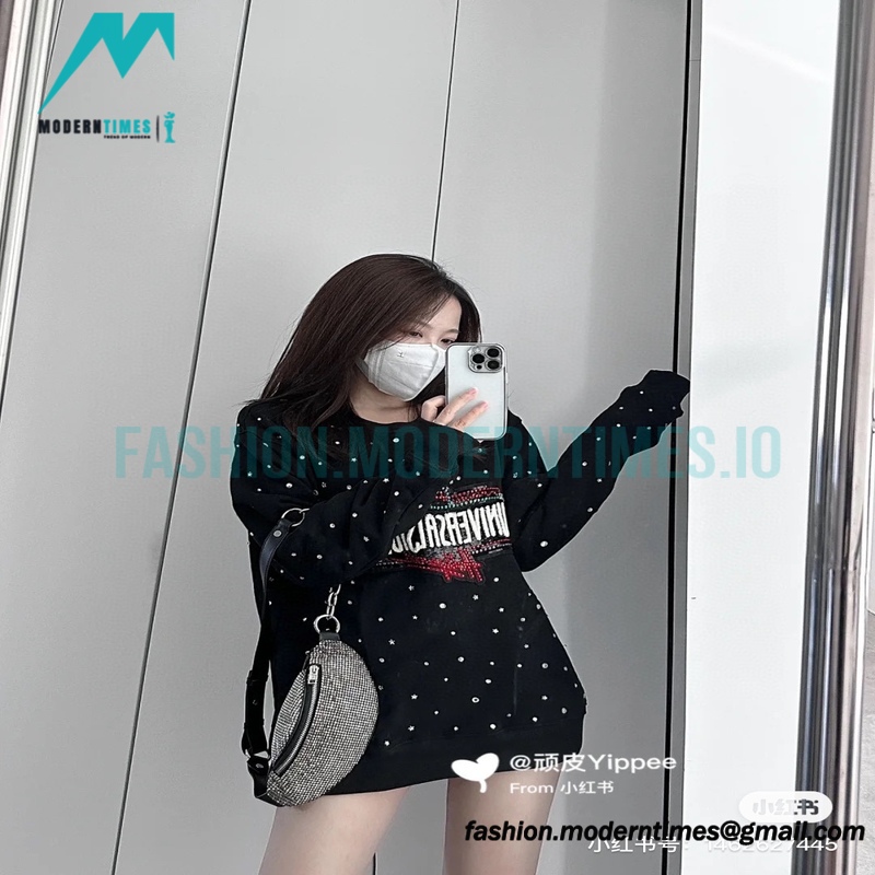 Gucci - 23FW Sequined Beaded Letter Round Neck Hoodie