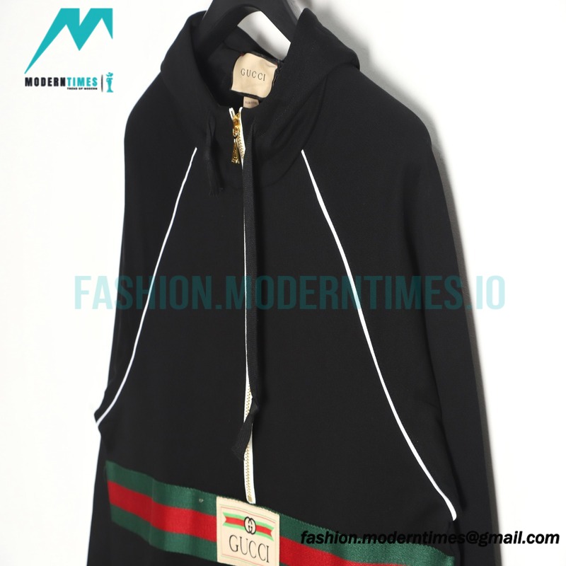 Gucci - Red Green Webbing Half-zip Long-sleeved Hoodie