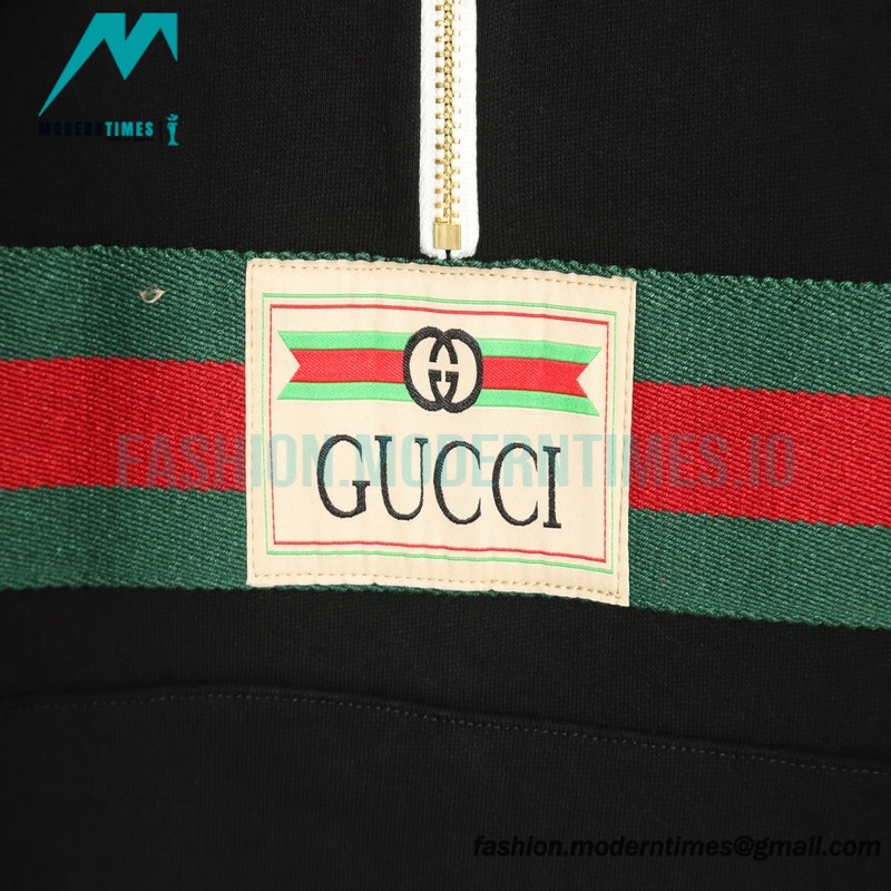 Gucci - Red Green Webbing Half-zip Long-sleeved Hoodie