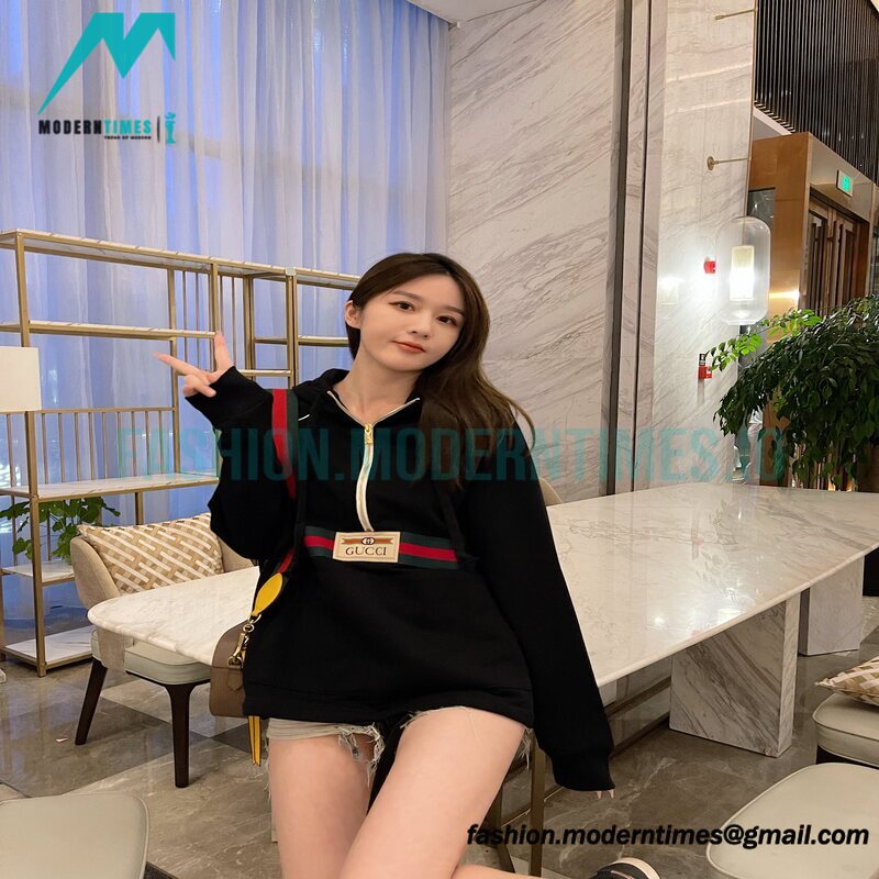 Gucci - Red Green Webbing Half-zip Long-sleeved Hoodie