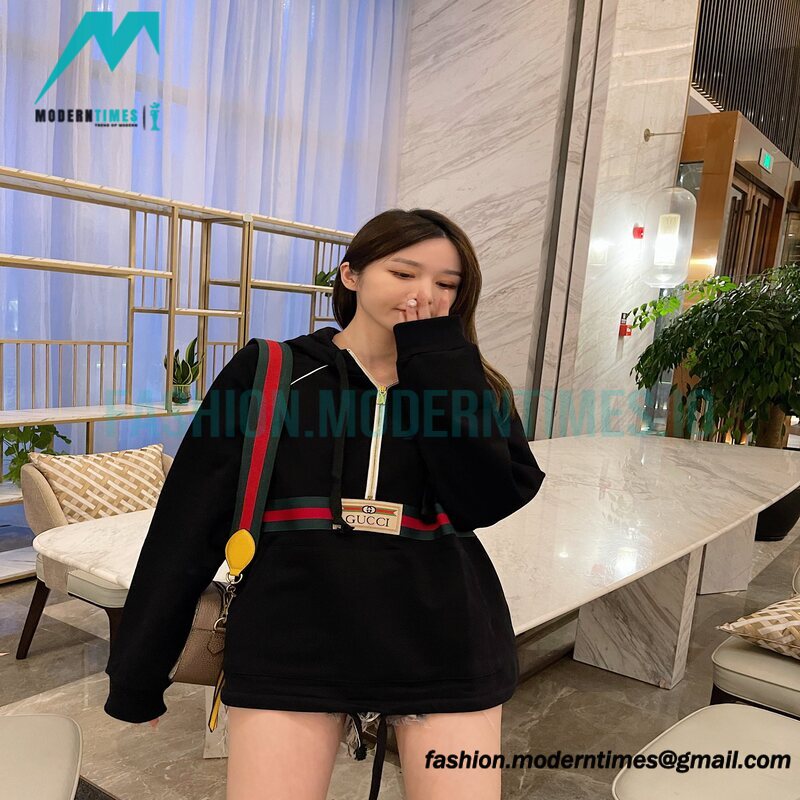 Gucci - Red Green Webbing Half-zip Long-sleeved Hoodie