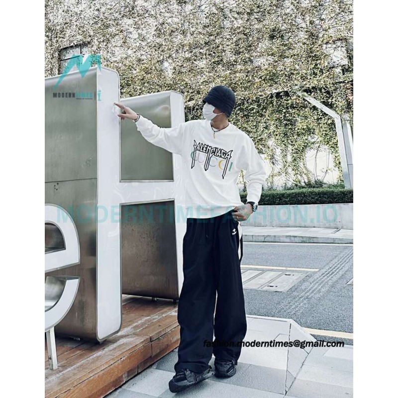 Balenciaga - Gucci Co-brand Embroidered Logo Crew Neck Hoodie