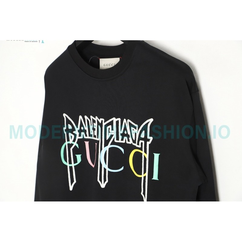 Balenciaga - Gucci Co-brand Embroidered Logo Crew Neck Hoodie