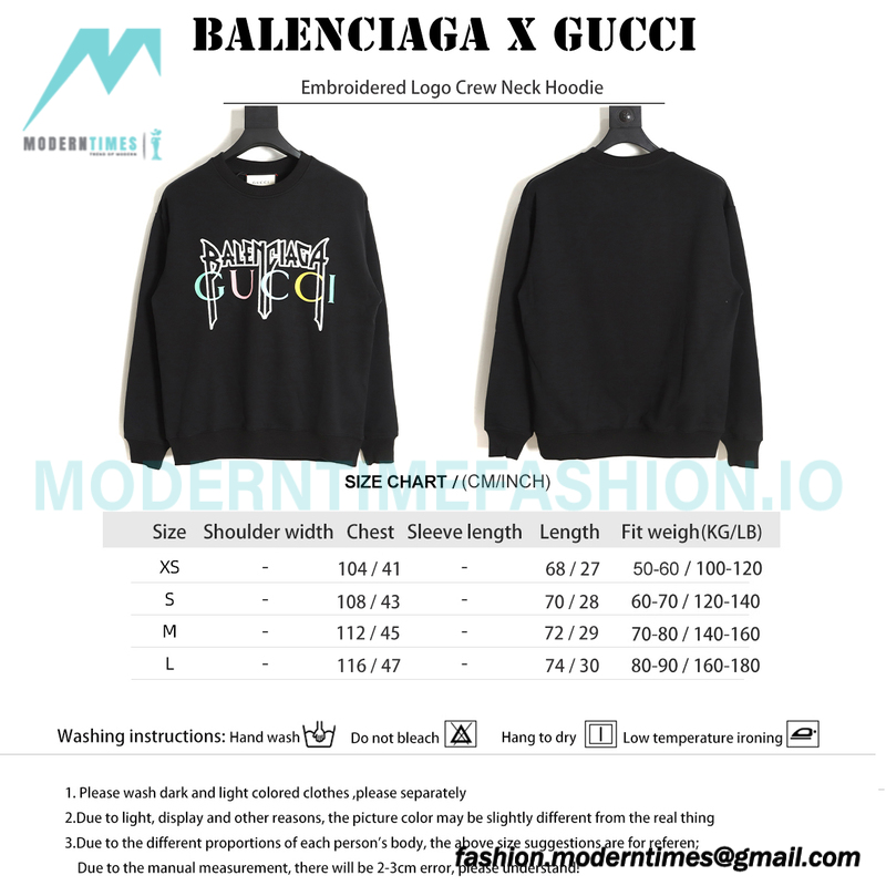 Balenciaga - Gucci Co-brand Embroidered Logo Crew Neck Hoodie