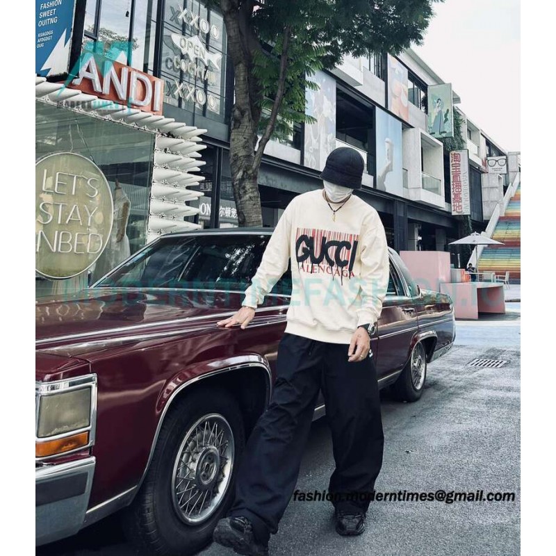 Balenciaga - Gucci Co-brand Logo Foam Printed Round Neck Hoodie