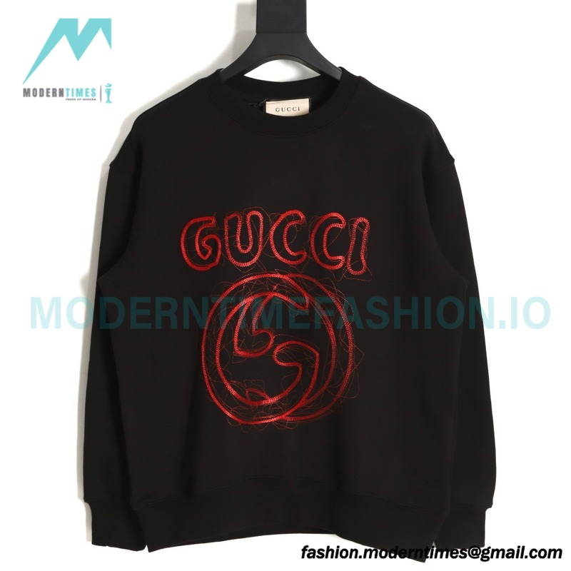 Gucci - 23Fw Embroidered Double G Letter Logo Round Neck Hoodie
