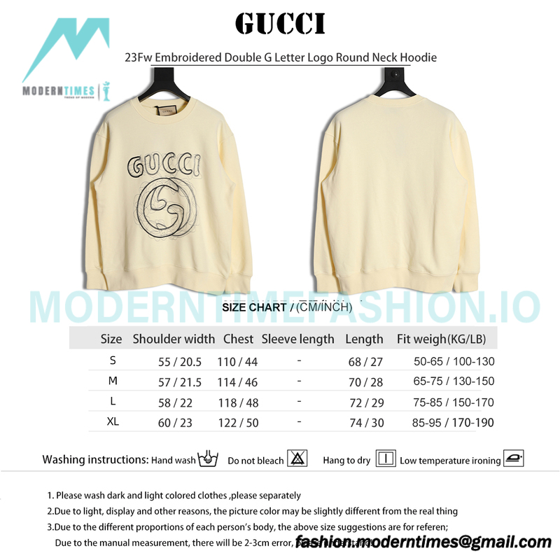 Gucci - 23Fw Embroidered Double G Letter Logo Round Neck Hoodie