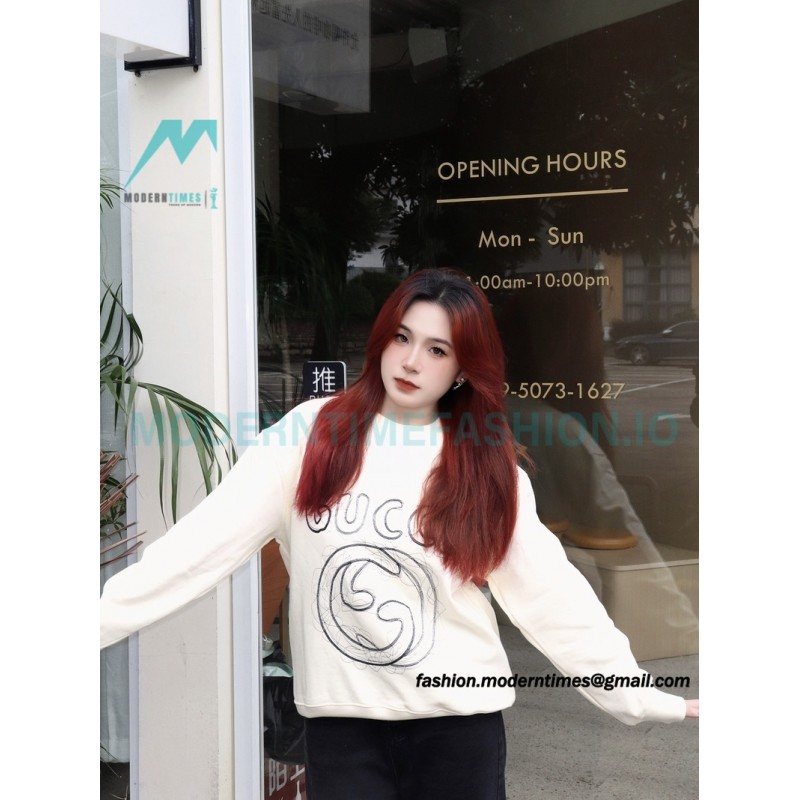 Gucci - 23Fw Embroidered Double G Letter Logo Round Neck Hoodie