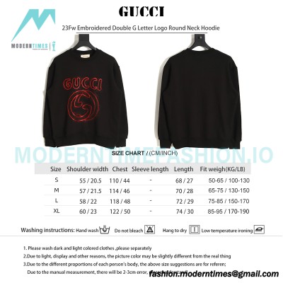 Gucci - 23Fw Embroidered Double G Letter Logo Round Neck Hoodie
