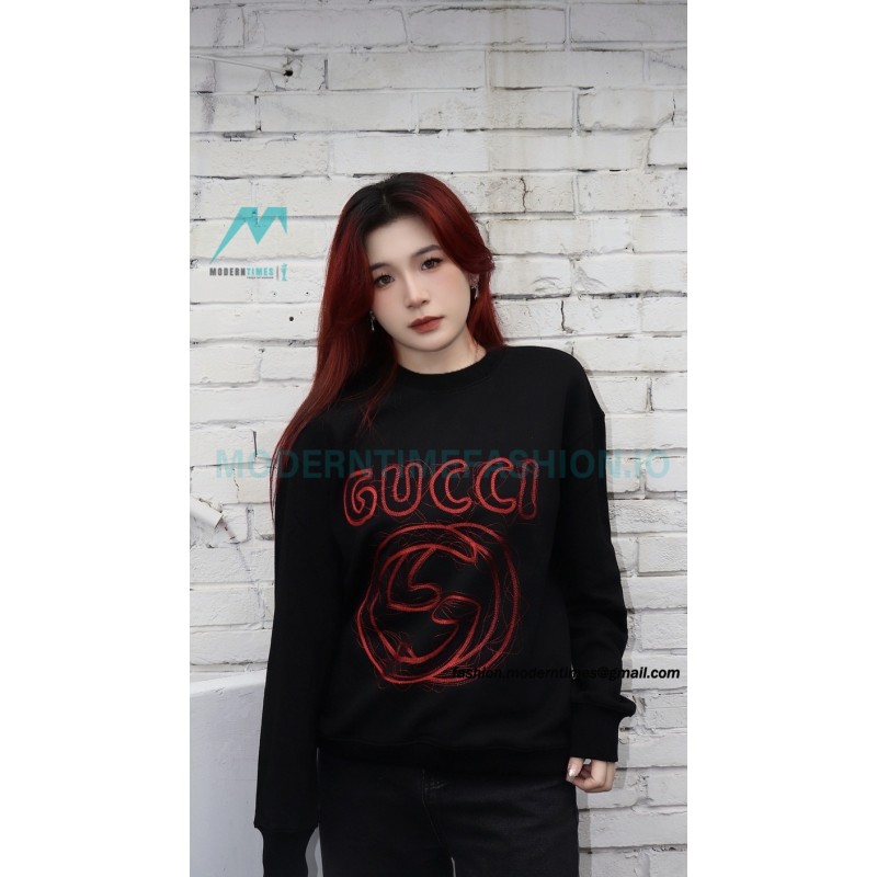 Gucci - 23Fw Embroidered Double G Letter Logo Round Neck Hoodie