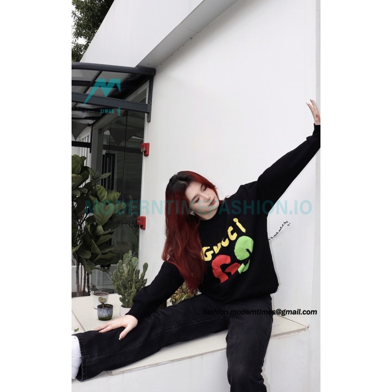 Gucci - 23FW Hand-painted Double G Print Crew Neck Hoodie