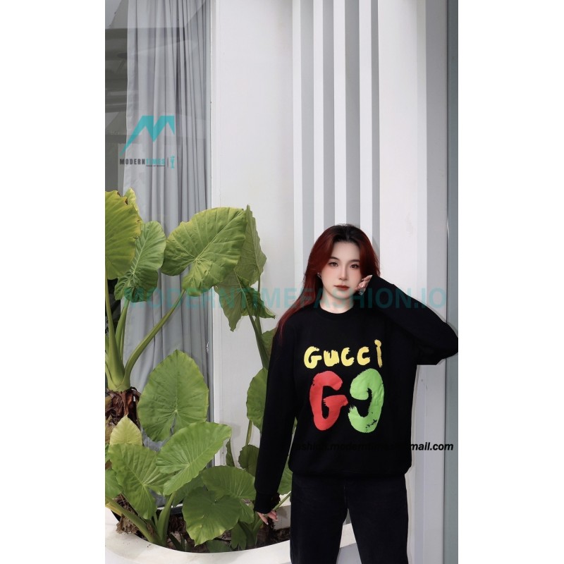 Gucci - 23FW Hand-painted Double G Print Crew Neck Hoodie