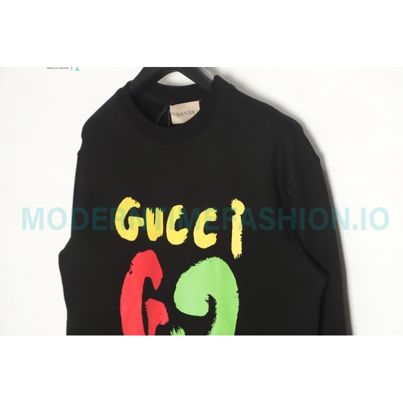 Gucci - 23FW Hand-painted Double G Print Crew Neck Hoodie