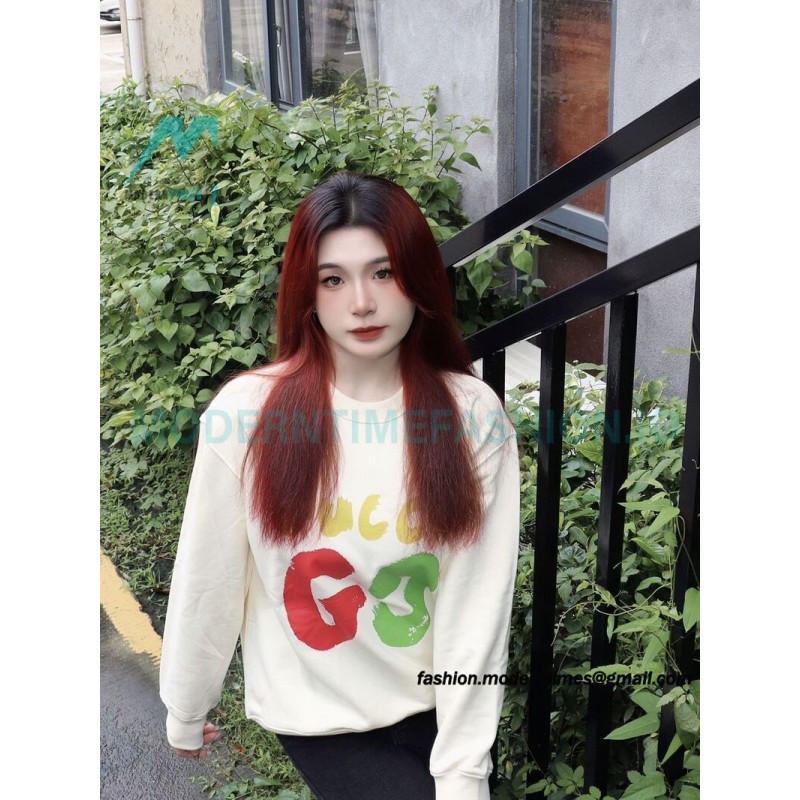 Gucci - 23FW Hand-painted Double G Print Crew Neck Hoodie