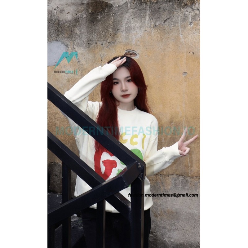 Gucci - 23FW Hand-painted Double G Print Crew Neck Hoodie
