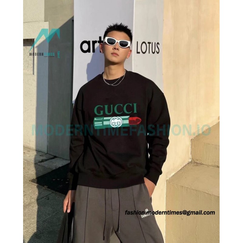 Gucci - Lipstick Printed Crew Neck Hoodie