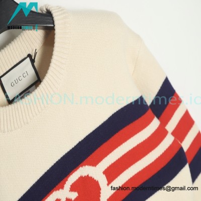 Gucci - 22FW Striped Double G Jacquard Crew-neck Sweater