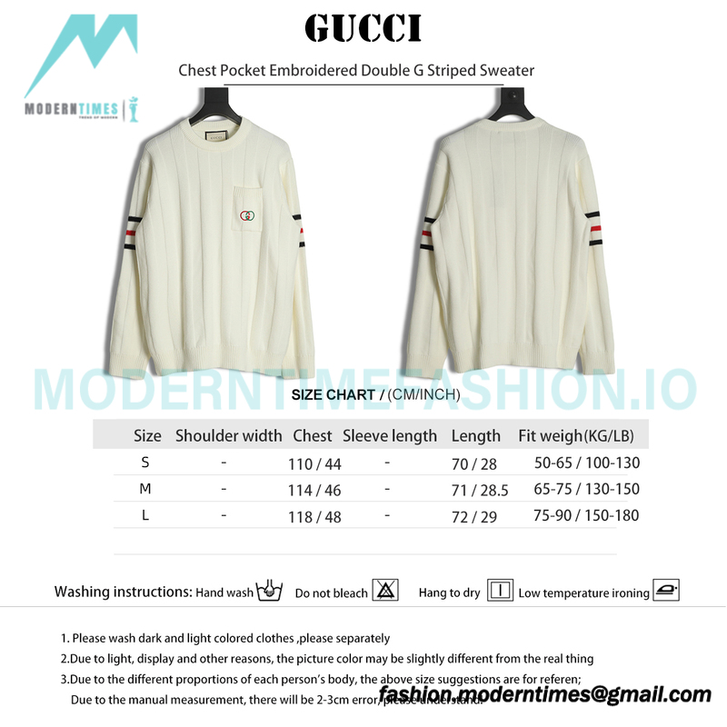 Gucci - Chest Pocket Embroidered Double G Striped Sweater