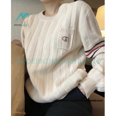 Gucci - Chest Pocket Embroidered Double G Striped Sweater