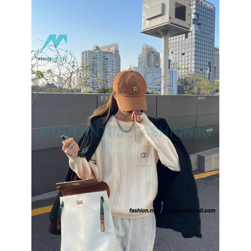 Gucci - Chest Pocket Embroidered Double G Striped Sweater