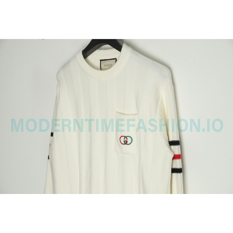 Gucci - Chest Pocket Embroidered Double G Striped Sweater