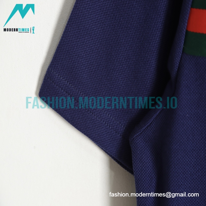 Gucci - 23ss Color Contrast Red/Green Ribbon Navy Polo Shirt