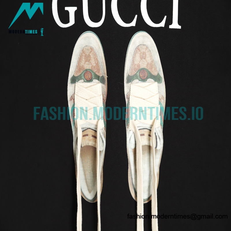 Gucci - Long Laces Letter Logo Short-sleeved Round Neck T-shirt