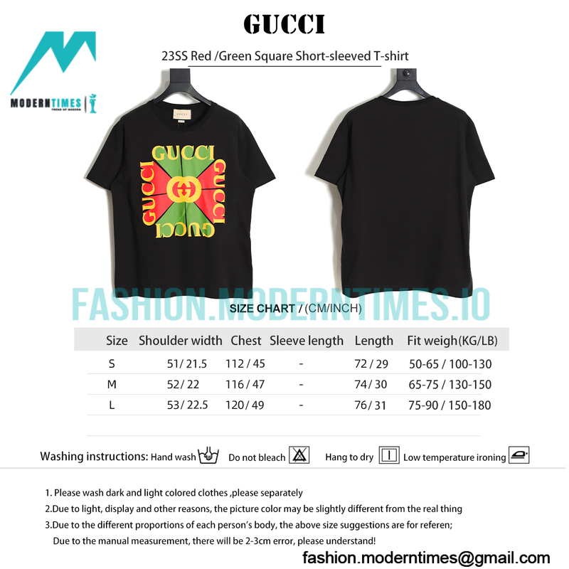 Gucci - 23SS Red /Green Square Short-sleeved T-shirt