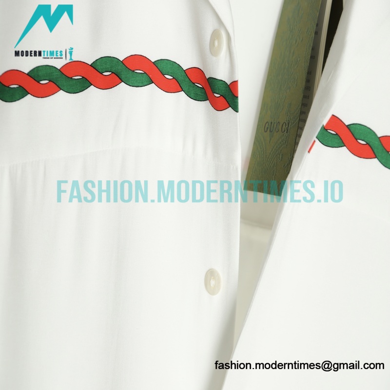 Gucci - 22SS Acetate Embroidered Striped Webbing Short-sleeved Shirt