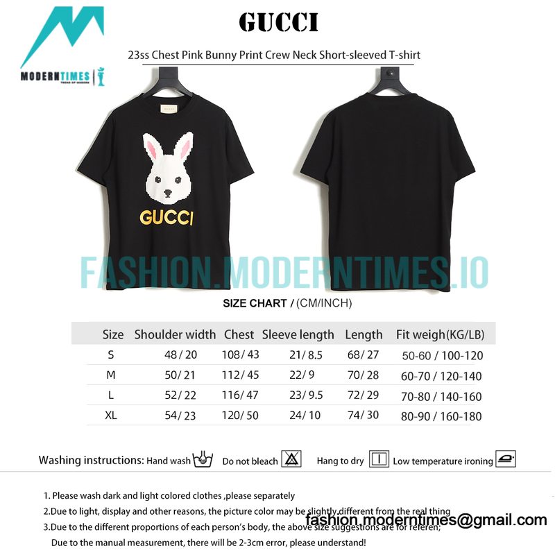 Gucci - 23ss Chest Pink Bunny Print Crew Neck Short-sleeved T-shirt