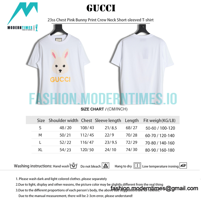 Gucci - 23ss Chest Pink Bunny Print Crew Neck Short-sleeved T-shirt