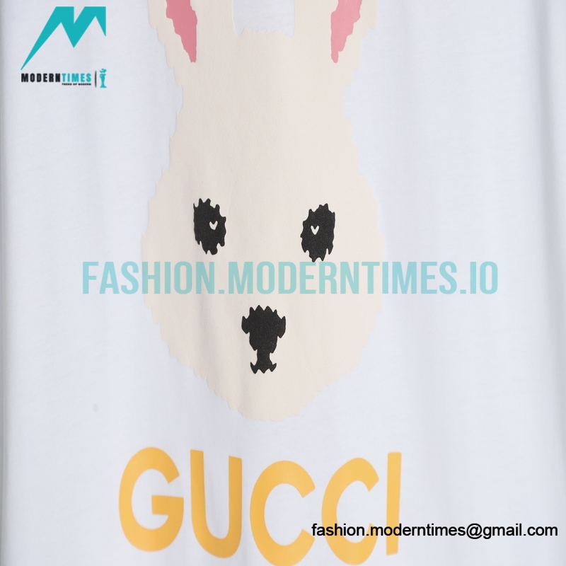 Gucci - 23ss Chest Pink Bunny Print Crew Neck Short-sleeved T-shirt