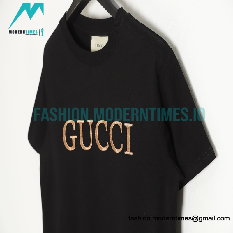 Gucci - Letter Logo Gold Embroidered Short Sleeve T-shirt