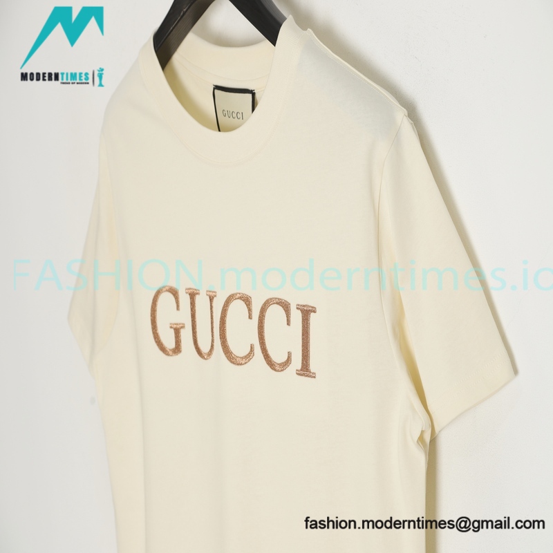Gucci - Letter Logo Gold Embroidered Short Sleeve T-shirt
