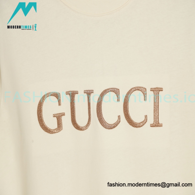 Gucci - Letter Logo Gold Embroidered Short Sleeve T-shirt