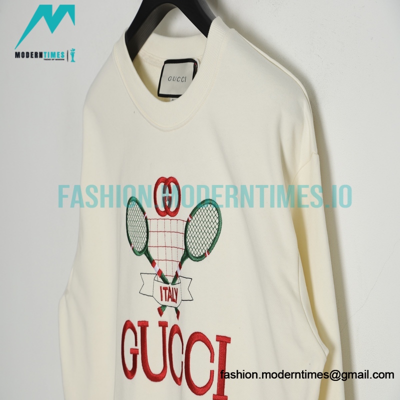 Gucci - Tennis Racket Embroidered Crew Neck Hoodie