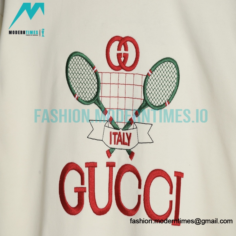 Gucci - Tennis Racket Embroidered Crew Neck Hoodie