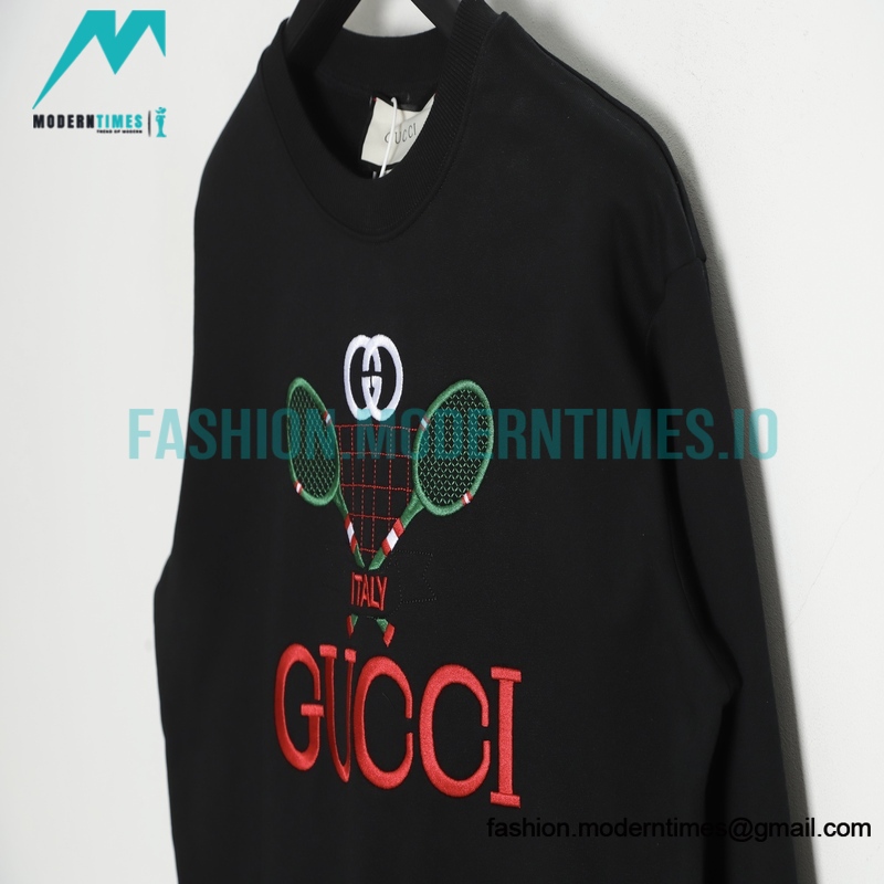 Gucci - Tennis Racket Embroidered Crew Neck Hoodie