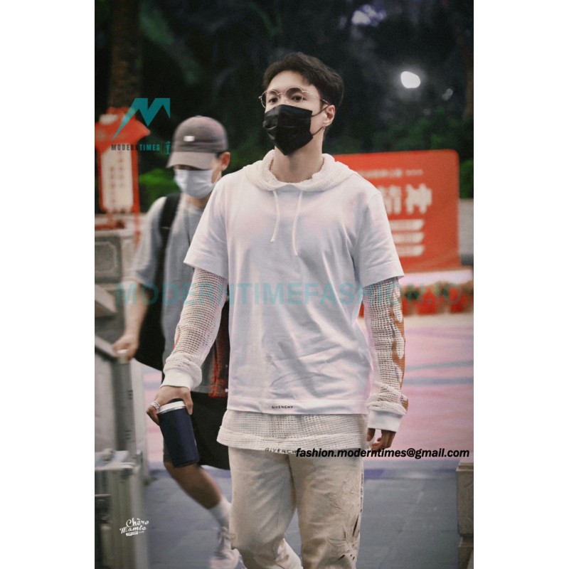 Givenchy - 23FW Laminated Flame Mesh Sleeve Combination Hoodie