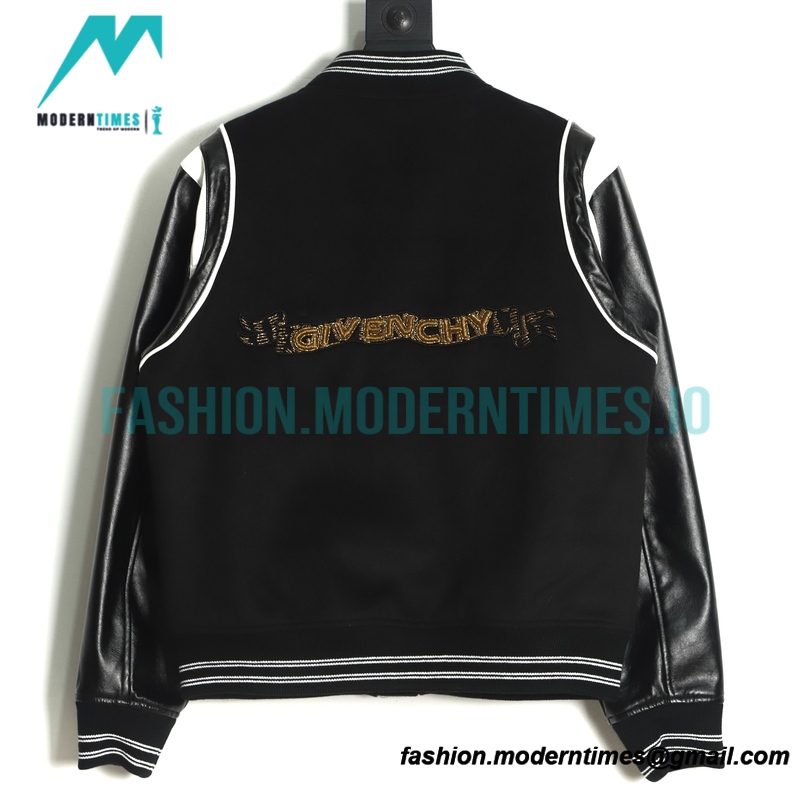 Givenchy - 22FW Indian Silk Gold Thread Beaded Wool Tweed Leather Sleeve Baseball Uniform