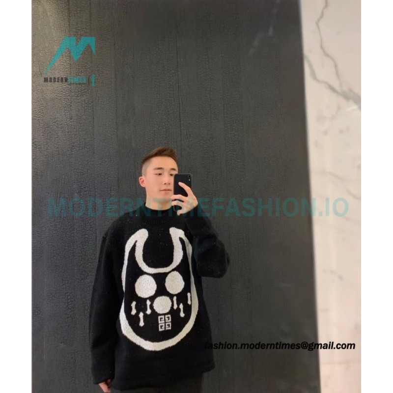 Givenchy - 23FW Mask Big Dog Jacquard Knitted Crewneck Sweater
