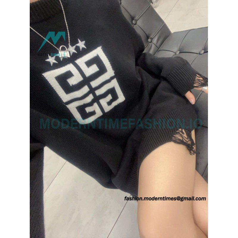 Givenchy - 23FW Four-star Letter Jacquard Crewneck Sweater