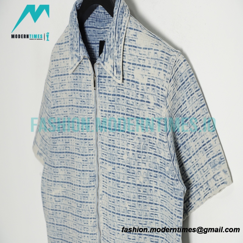 Givenchy - 22 New FF Jacquard Full Print Denim Short Sleeve Shirt
