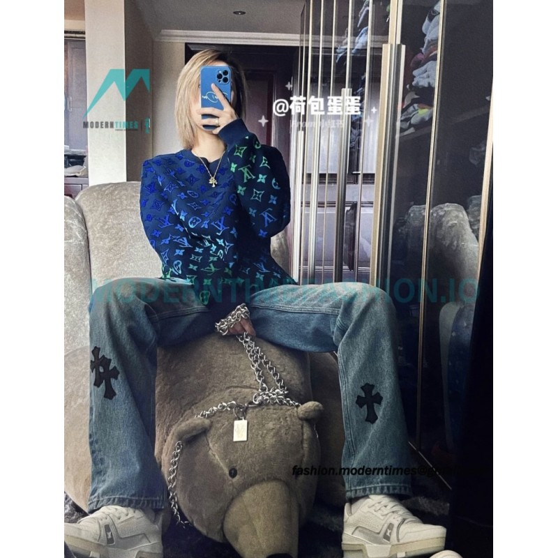 Louis Vuitton - 22FW Full Print Gradient Flock Presbyte Crewneck Hoodie