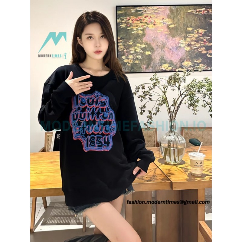 Louis Vuitton - 23ss Geometric Style Embroidered Cotton Crewneck Hoodie
